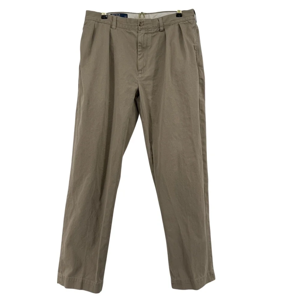 Vintage Polo‎ Ralph Lauren Mens Khaki Pleated Chino Pants Size 32x31 Preppy